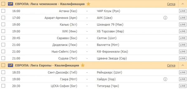 ЕВРОПА: Лига чемпионов - Квалификация / Лига Европы - Квалификация