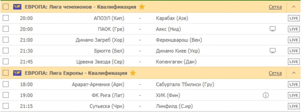 ЕВРОПА: Лига чемпионов / Лига Европы - Квалификация